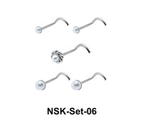 5 Silver Nose Stud Sets NSK-SET-06